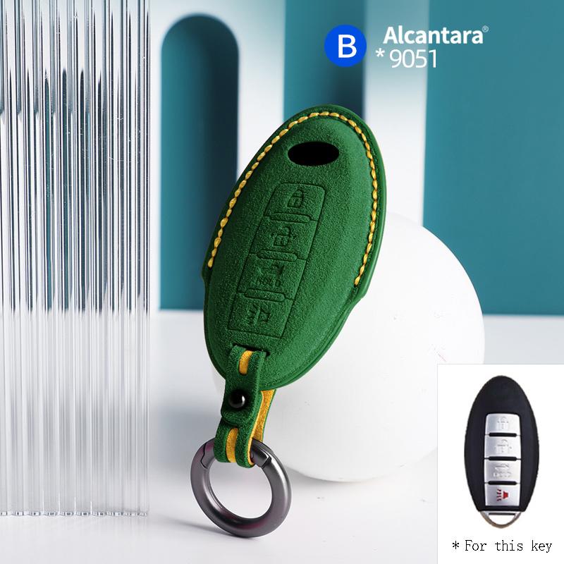 For Infiniti Fx35 Qx50 Q40 Q60 Q70 Q80 4 Button Alcantara Suede Car Key Case Shell Keychain Accessories