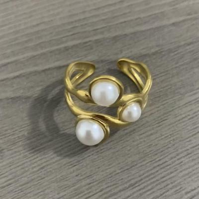 Retro French Pearl Stainless Steel Ring - Elegant, Non-Fading Jewelry for Any Occasion