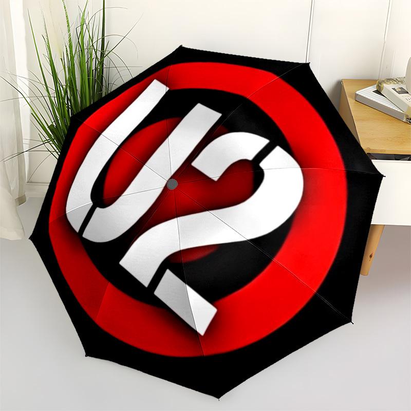 

1pc U2, Music Band Logo Automatic Open/Close Umbrella - Compact Travel Umbrella with 8-Rib Durable Frame, Lightweight & Portable for Commuting, Fashio