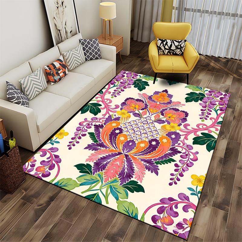 Floral Pattern Living Room Carpet with Vibrant Colors and Exotic Style Suitable for Use As an Anti-slip for Living Room Bedroom Sofas