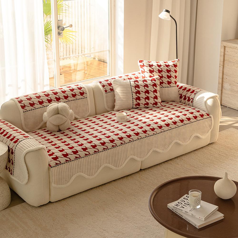 Thousand Bird Grid Sofa Cover Cloth Thickened Anti Slip and Anti Cat Scratch Sofa Cushion Cover Non Sticky Fur Autumn and Winter
