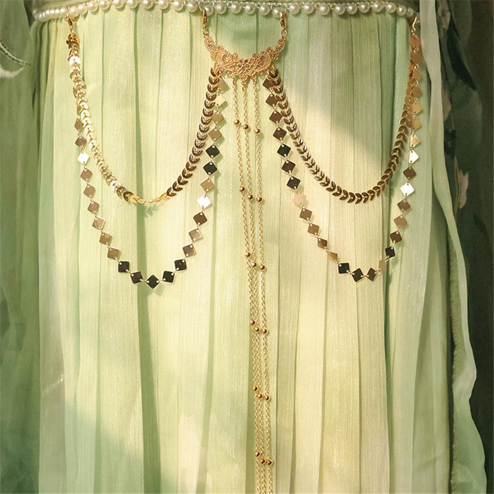 Detachable Hanfu Waist Chain Long Tassel Alloy Press Chain Hanfu Outfit Accessories  for Women