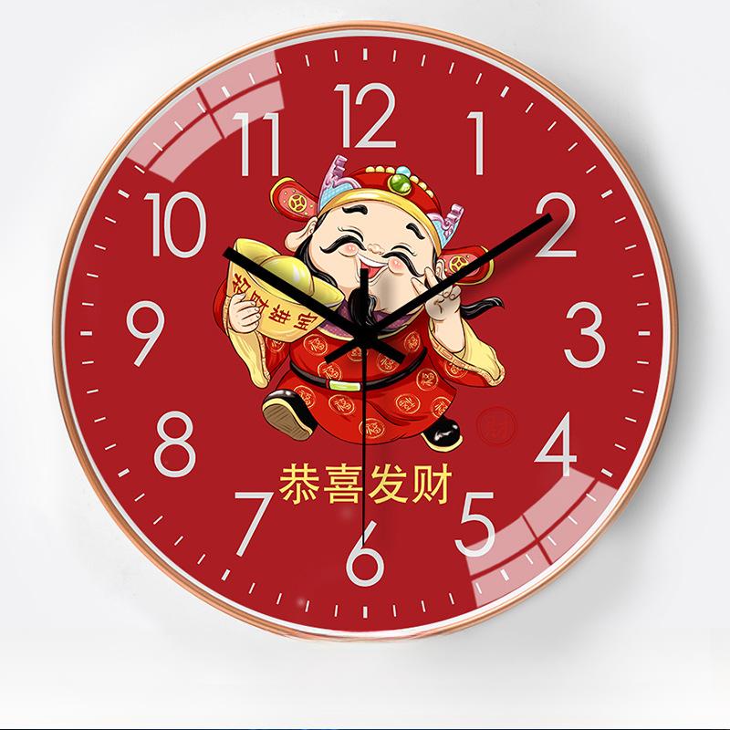 

12-дюймовые 30 см настенные часы в китайском стиле Бог Богатства с автоматической оптимизацией времени, радиочасы для дома, гостиной, бесшумные часы, настольные