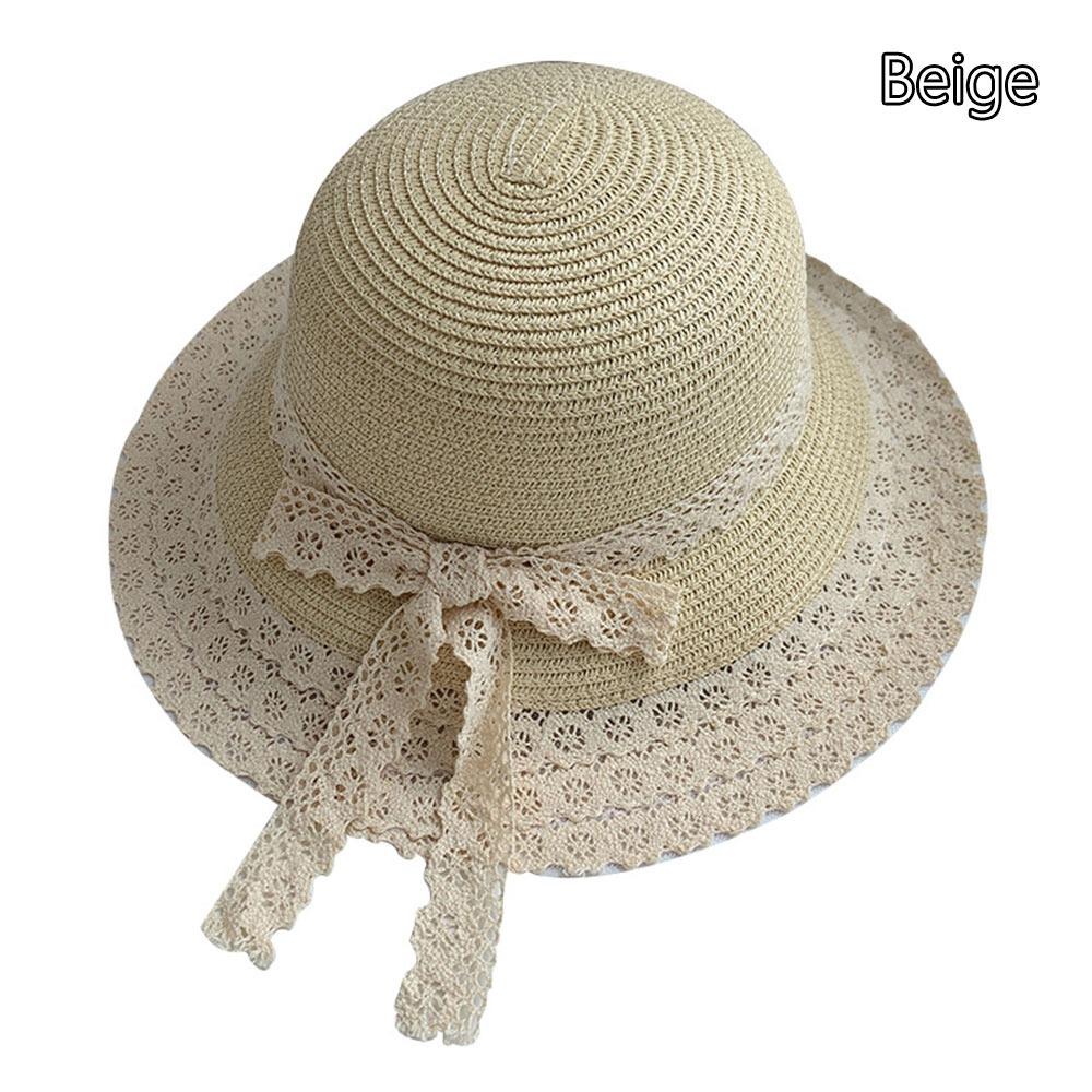 New Lace Bow Straw Hat Foldable Straw Beach Hats Uv Protection Breathable Sunshade Cap Outdoor Vacation Travel