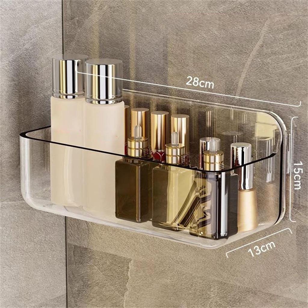 Clear Plastic Wall Mounted Organizers Sturdy Wall Mounted Bathroom Storage Shelf Hangable Draining Organization Rack
