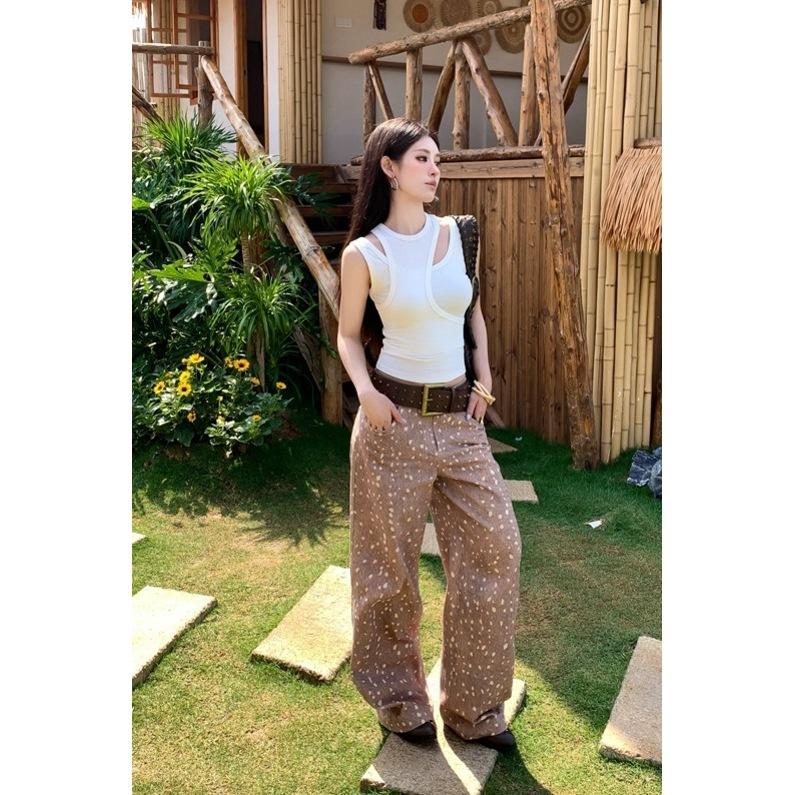 Real shot, Spice Girl irregular fake two-piece hollow vest summer design sense slim and thin short top