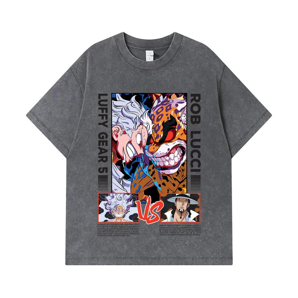 275 GSM Washed T-shirts 100% Cotton One Piece V49 Luffy Lucci Print Unisex Heavy Cotton T Shirt