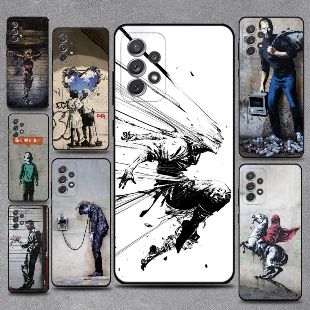 Street Art Banksy Graffiti Phone Case For Samsung S25,S24,S21,S22,S23,S30,Ultra,S20,Plus,Fe,Lite,Note,10,9,5G Black Cover