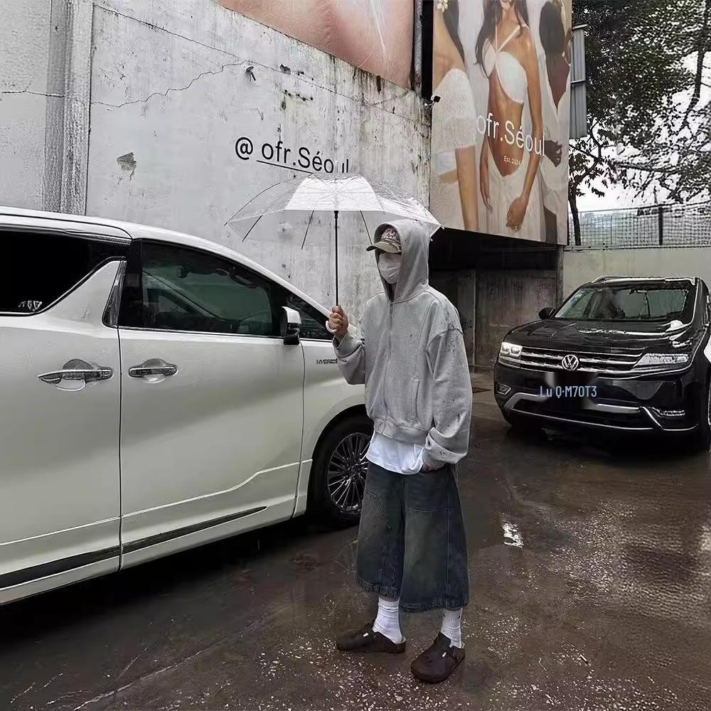 Unisex Retro Gewaschene Distressed Denim Shorts - Lässiger Weitbeiniger Sieben-Punkt Stil