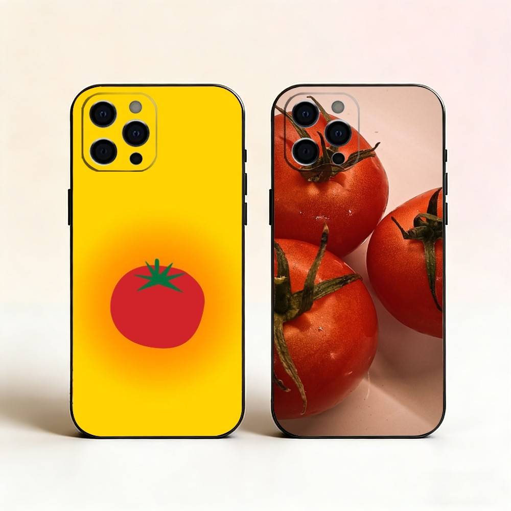 Tomato Fruit Clear Korean Cute ins Phone Case For iPhone 17, 16,15,14,13,12,11 Plus,Pro Max, Others Soft Black Cover