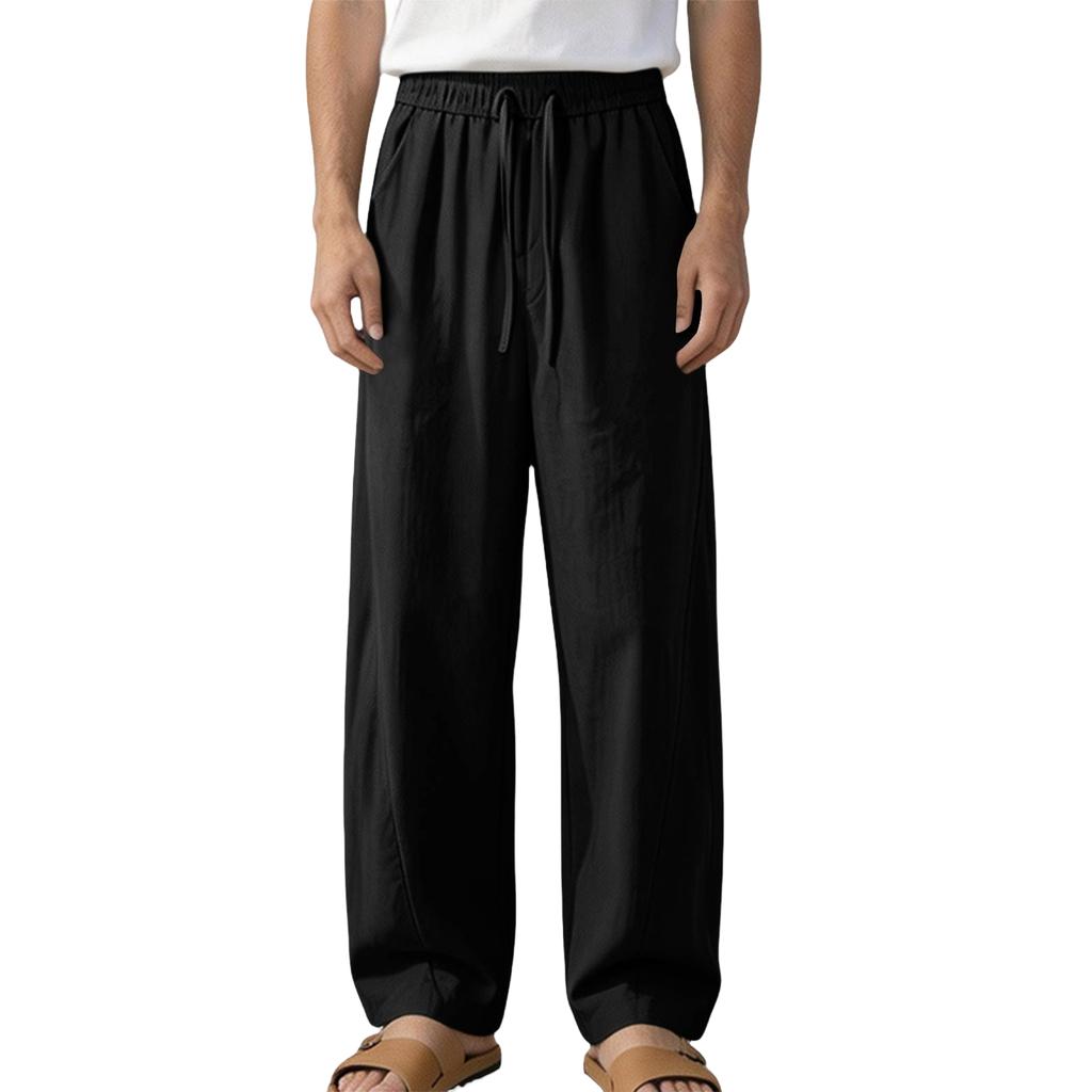 Men's Casual Wide Leg Pants, Loose Fit, Straight Leg, Color