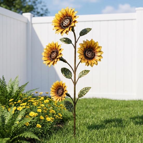 Outdoor Backyard Decorations Vintage Sunflower Hummingbird Feeder, Metal Garden Stake Water Station, Decorative Sturdy Soil Mount Bird Feeder