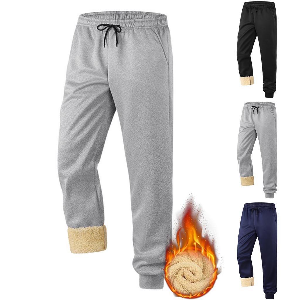 Men's Solid-color Casual Sportswear Skinny Pants, Men's Fleece Warm Drawstring Loose Sweatpants