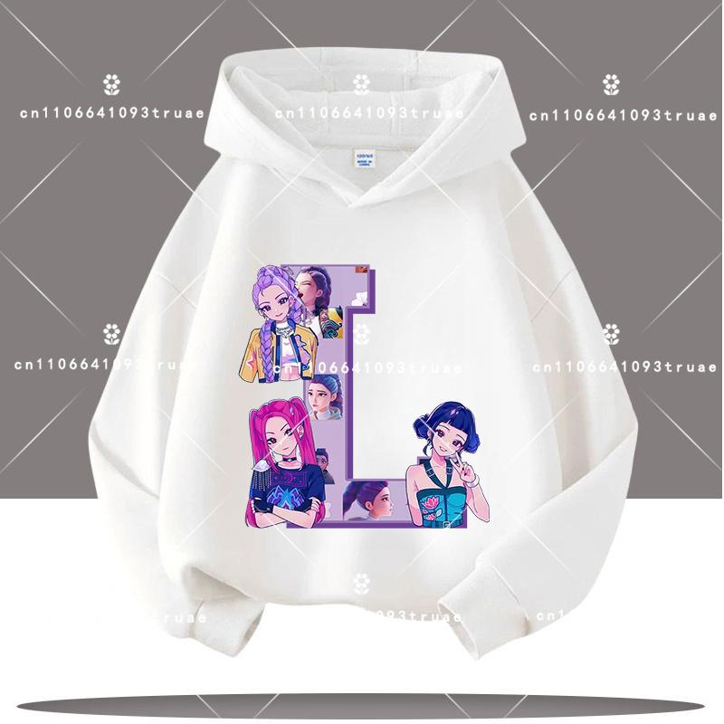 

K-pop Demon Hunters Letter A-Z 3-12 Year Old Children Hooded Sweatshirt Girls Casual Shirt Boys Sports Shirt Cartoon Print 130