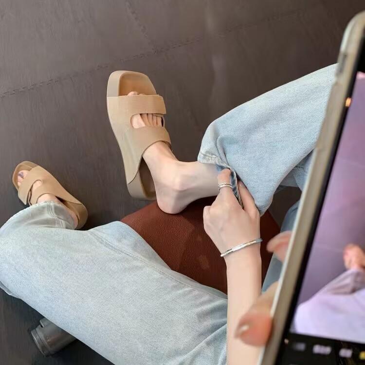 2025 New Summer Retro Leather Platform Slippers Women's Casual Soft Bottom Drag One-word Casual Non-slip Versatile