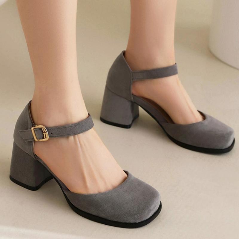 Close Toe Women's Sandals Summer Shoes Outside D'Orsay Pumps Ladies Ankle Strap Elegant Red Gray Party Wedding Shoes Brand