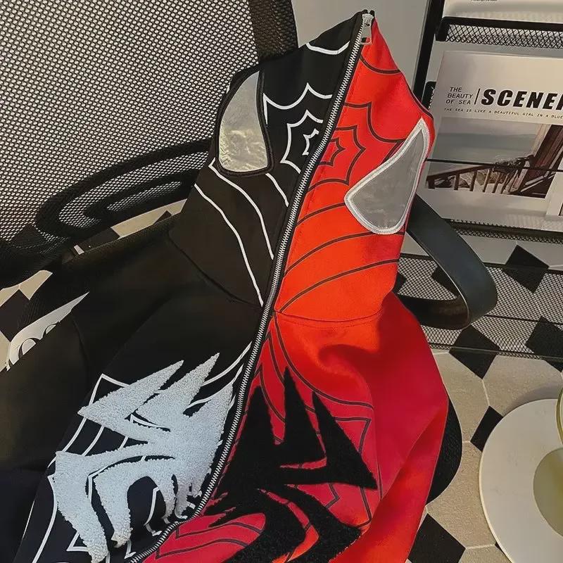 

Спортивная толстовка с капюшоном с вышивкой «Человек-паук» унисекс - 300 г, свободный крой, модный дизайн L чёрный/красный