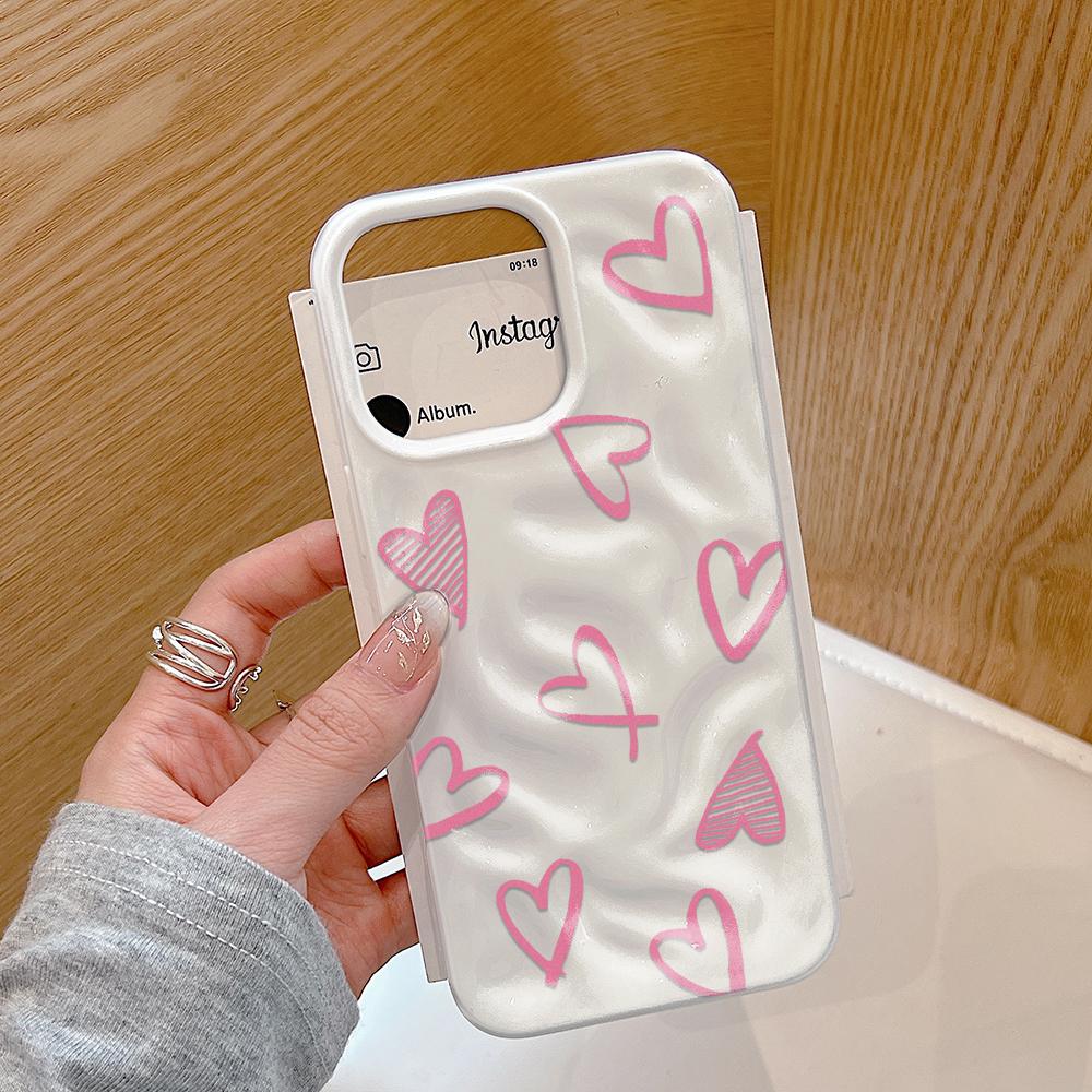 Love Pattern Phone Case For iPhone 17 16 15 14 13 12 11 Pro Max Plus 17 Air Folds Texture Shockproof Soft TPU Back Cover