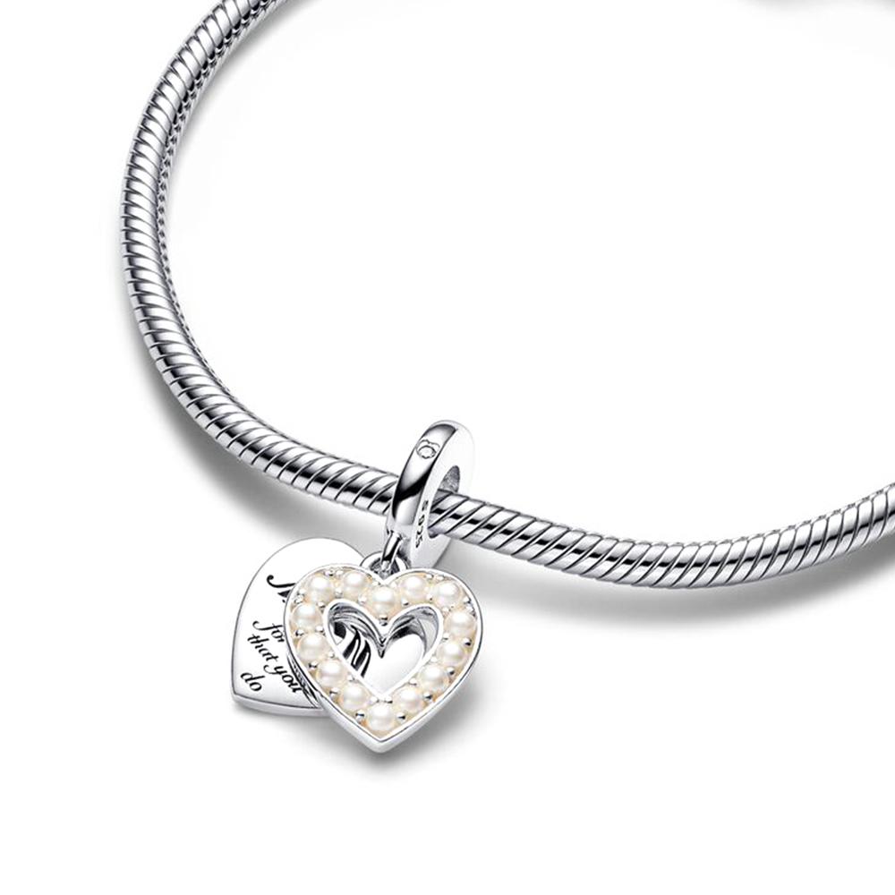 Argint S925 Charm Bicolor Ajour Mămăiță & Inimă potrivit Brățară Originală Bijuterii DIY pentru Femei Cadou Ziua Mamei