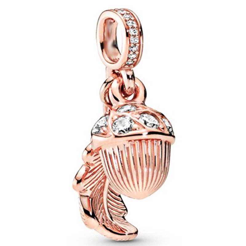 Rose Gold Large Hole Loose Beads Pendant For DIY Pulsera Necklace Accessories Women Fine Jewelry Gifts