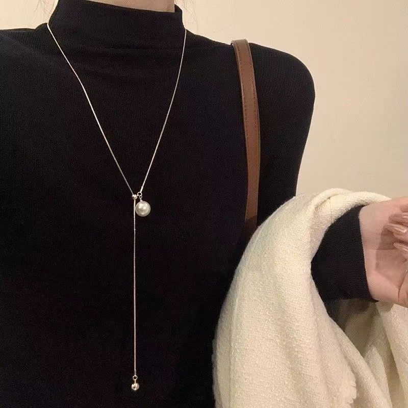 Niche cold design round bead sweater necklace women's new autumn and winter high-end geometric necklace sweater chain accessories