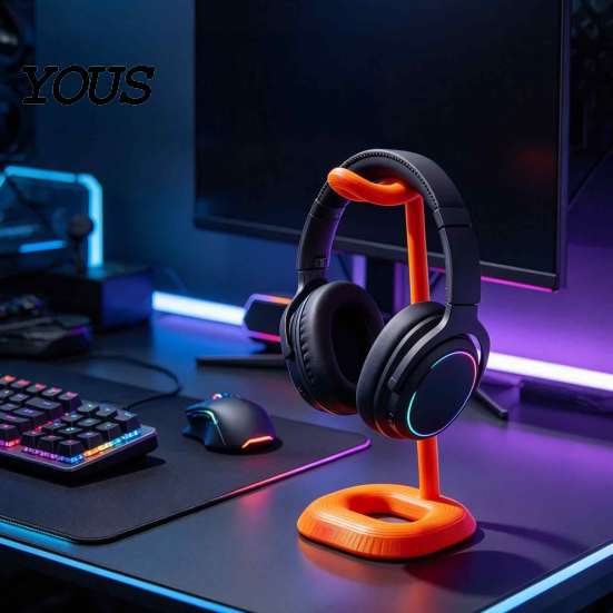 Gaming Room Accessories 3D Printed Headphone Stand, Modern Curved Headset Holder for Desktop Desk Accessory Storage, Display Rack Office Study