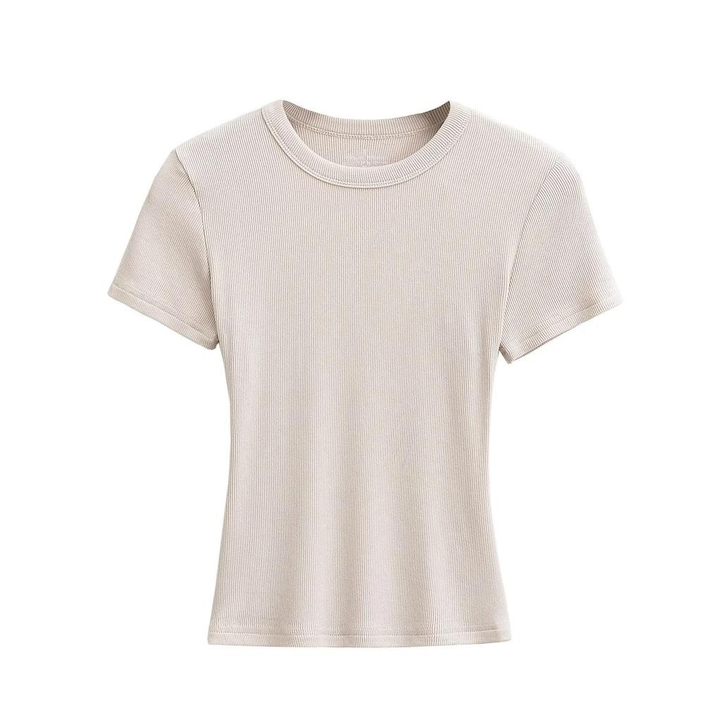 American Spicy Girl Slim Fit Round Neck Short Sleeve T-shirt - Women’s Elastic Summer Top