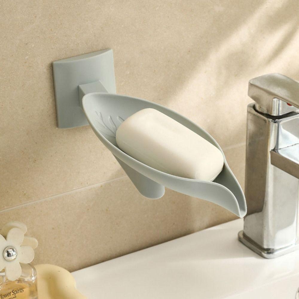 3pcs Wall Mounted Bathroom Soap Holder Rotatable Soap Dish Stable Leaf Shape Soap Box  Kitchen