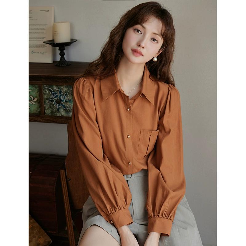 

MISHOW, осенние женские рубашки в корейском стиле, 2023, отложной воротник, длинные рукава, карманы, офисная женская женская одежда, MXC41C0075 M