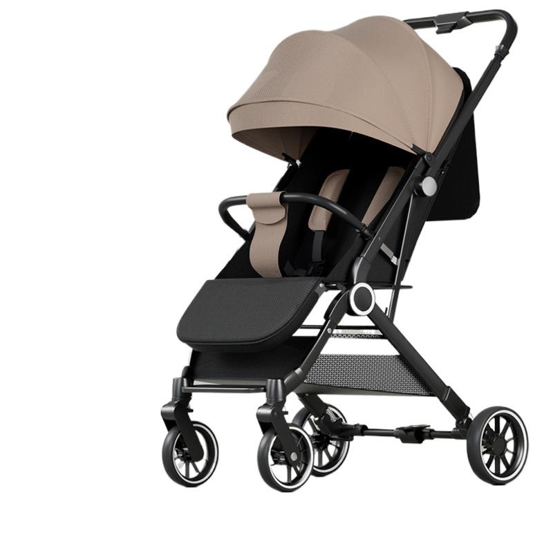 

Легкая детская коляска с большим капюшоном, двойным тормозом, дорожная коляска для самолета, складывающаяся одной рукой, для положения сидя и лежа хаки