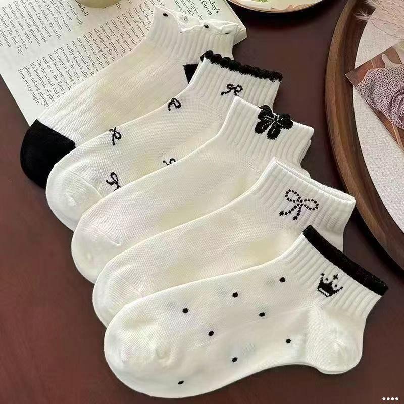 

5 Pairs Fashion Women s Ribbed Cuff Ankle Socks, Adorable Printed Short Socks, All-match Casual Socks for Sneakers & Daily Outings 5 pairs