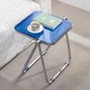Acrylic Folding Side Table with Metal Frame, Sofa Bedside Laptop Table, Space Saving Small Coffee Table for Living Room Balcony