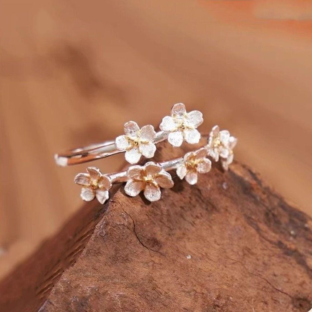 Elegant Flower Opening Rings Delicate Design Women Jewelry Ins Adjustable Rings Jewelry