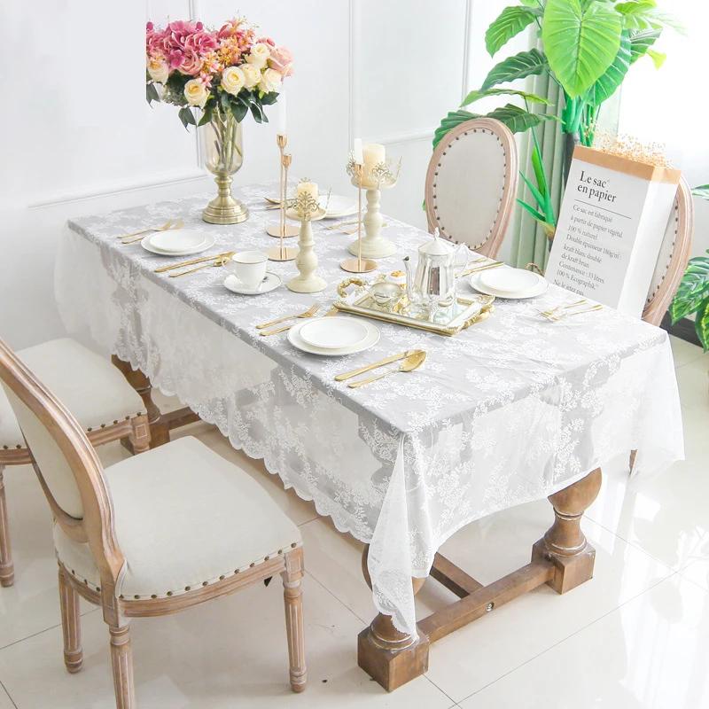 White Lace Tablecloth for Wedding Party Hotel Thin Light Table Cover Rectangular Tablecloth Elegant Flowerpattern Table Cloth