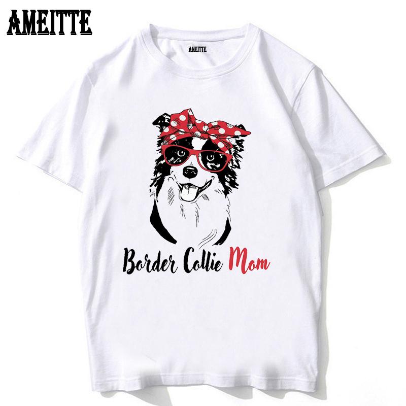 Sommer Herren Kurzarm Border Collie Mama Lustiges Design T-Shirt Niedlicher Hundedruck Junge