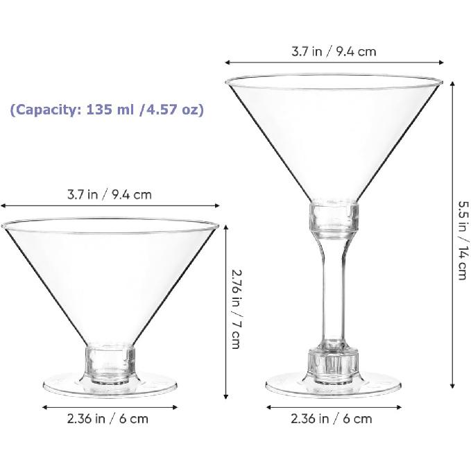 20pcs Plastic Martini Glasses Bulk 4.57 Oz Disposable Mini Martini Glasses Plastic Cocktail Glasses for Parties, Clear Dessert Jelly Cups for