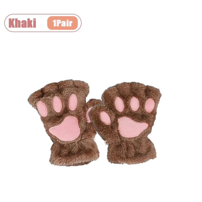 

Fleece Lined Half Finger Gloves Winter Warm Touchscreen Cat Paw Design Non Slip Grip for Phone Use Writing Students