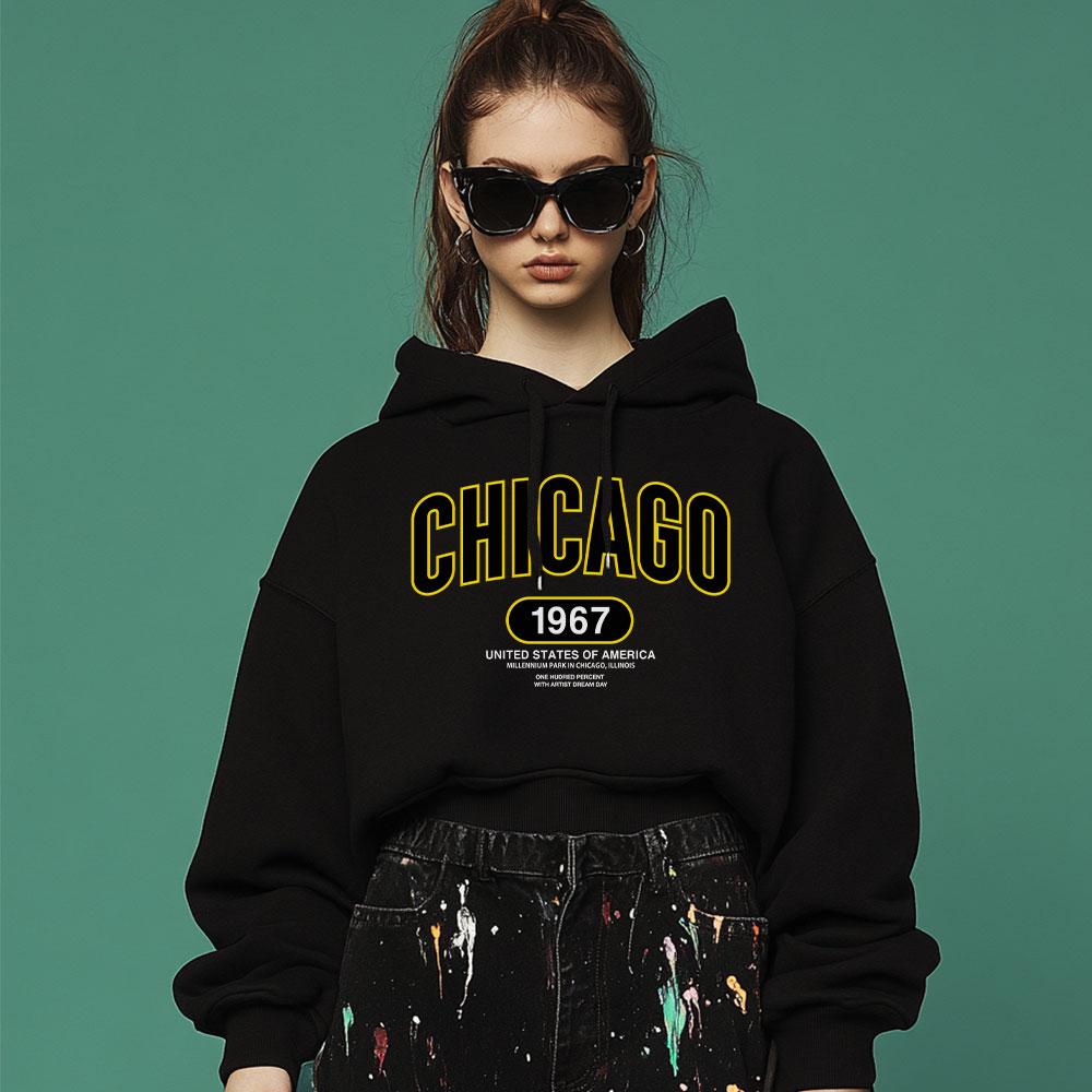 One Hundred Percent For Woman Ohpxdreamday Chicago Millennium Park Women S Crop Fleece Hoodie Black/Free
