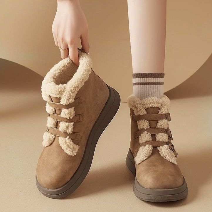 

Женские ботинки, короткие ботинки на осень и зиму, нескользящие ботинки из хлопка с толстым плюшем, северо-восточные зимние ботинки 40 коричневый
