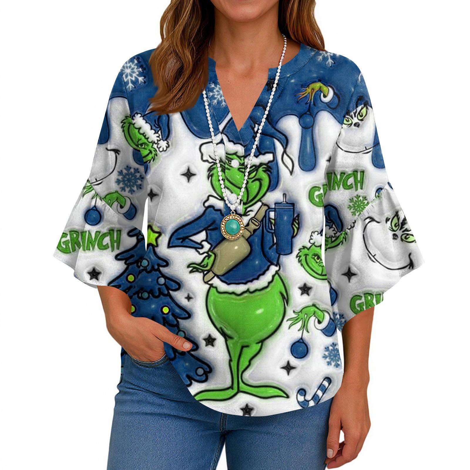 

Рубашки с рукавами 3/4 для женщин, симпатичные футболки с графическим принтом, блузки, повседневные, больших размеров, базовые топы с оборками на рукавах, пуловеры L