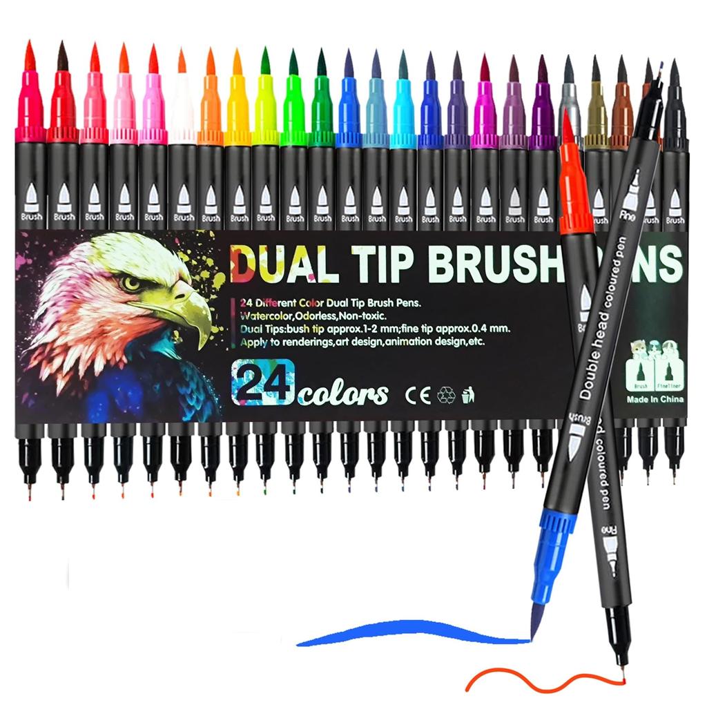 Corslet 24 Colors Dual Tip Colored Brush Pens Art Marker Set Fine Point Calligraphy Markers for Artists Pen Set Journal