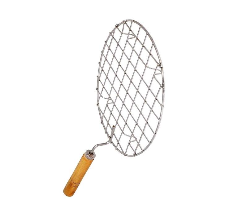 TreegoArt Stainless Steel Wooden Handle Round Roasting Net Roaster Wire with Papad Jali, Roti Jali and Barbecue Grill For Kitchen - Pack Of 1