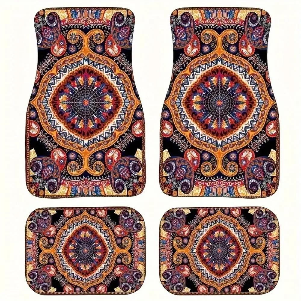Retro 4Pcs Bohemian Car Floor Mats Heavy Duty Dirty Resistant Persian Carpet Anti-slip Car Floor Protector Rugs