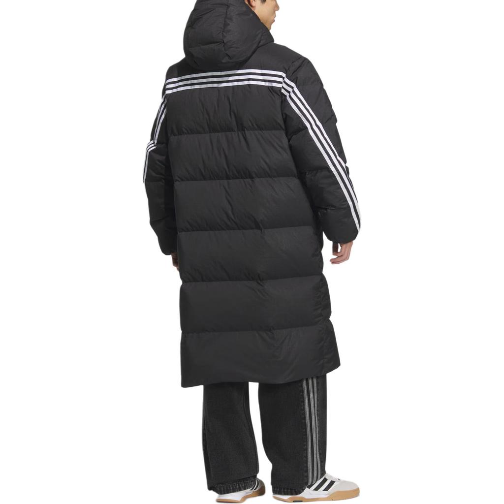 Adidas Originals FW25 Long Down Jacket Three Stripes Warm Loose Duck Down Hooded Zipper Long Down Coat Unisex Outerwear KC2564