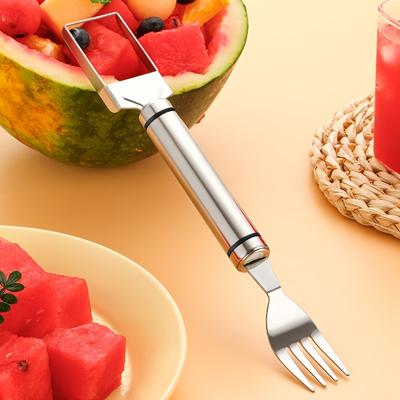 Stainless Steel Watermelon Slicer & Fork - Multifunctional, Creative Cube Cutter For Easy Serving