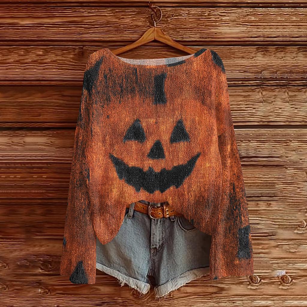 Womens  Fall Sweaters Long Sleeve Print Tops Pullover Sweaters Loose Dressy Casual Basic Clothes