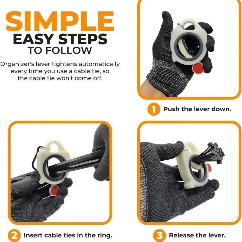 Cable Tie Organizer Plastic Fluorescent Storage Cable Tie Holder Portable Stable 38mm Dia Ring Key Chain Storage Tool Parts