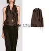 MD Summer Women's Clothing Minimalistic Temperamental Old Money Style Vacation Style V-neck Halter Sleeveless Short Shirt Tops 5124533