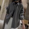 Women's Hong Kong Style Brushed Cotton Shirt Jacket - Autumn/Winter, Casual Loose Fit, French Lapel, New Style.
