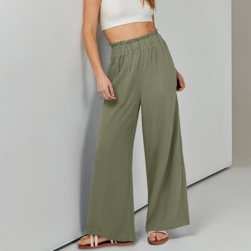 Women Cotton Linen Loose Straight Casual Long Pants For Ladies